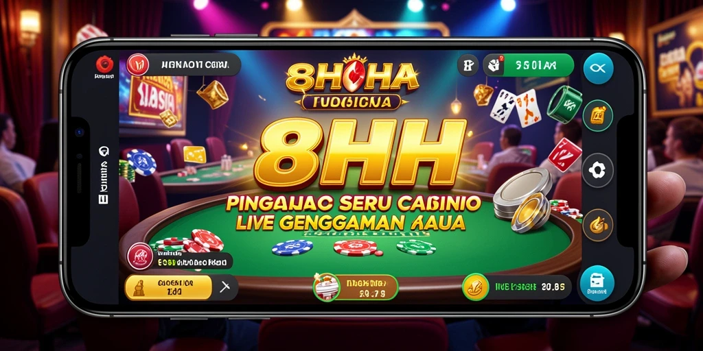 Screenshot utama 8HHH menunjukkan gameplay seru dan dealer profesional Live Casino.