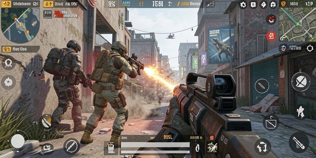 Screenshot gameplay 99SL menampilkan aksi tembak-menembak seru.