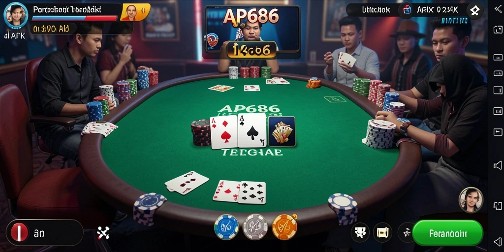 Tampilan gameplay Poker seru di AP686 dengan antarmuka yang menarik.