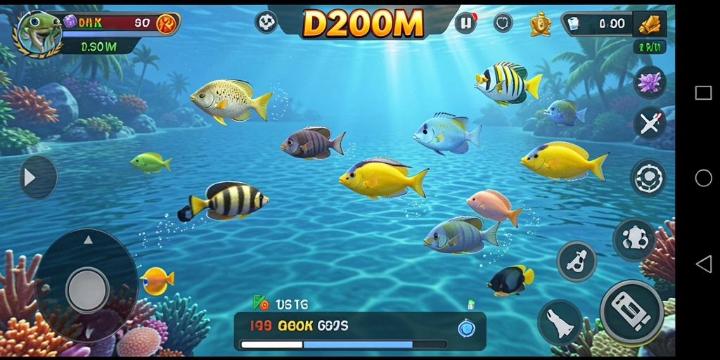 Tampilan gameplay D200M dengan aksi tembak ikan yang seru.