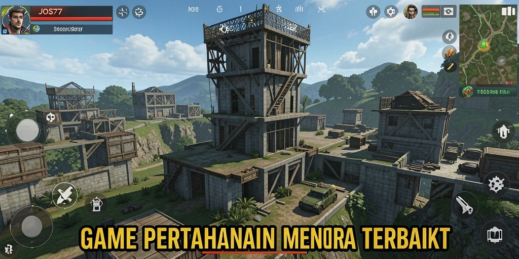 Tampilan gameplay menegangkan dalam JOS77 dengan aksi pertahanan menara.