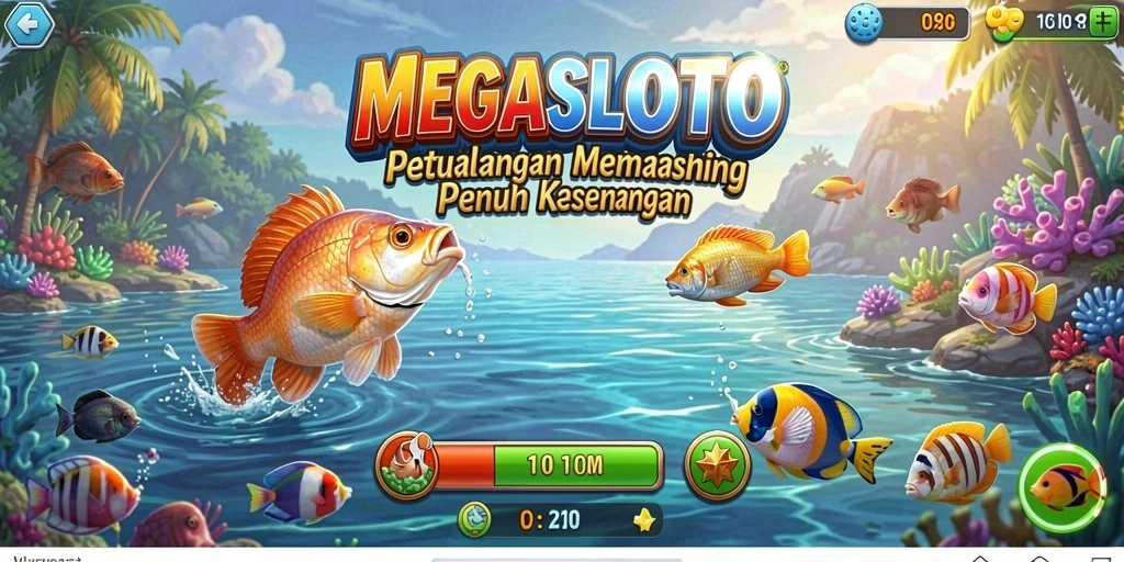 Screenshot utama MEGASLOTO menampilkan aksi memancing yang seru dan menantang.