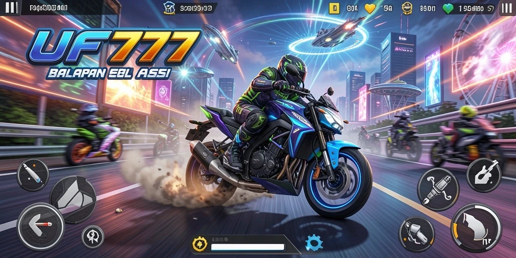 Screenshot UFO777 menunjukkan aksi balapan motor yang mendebarkan.